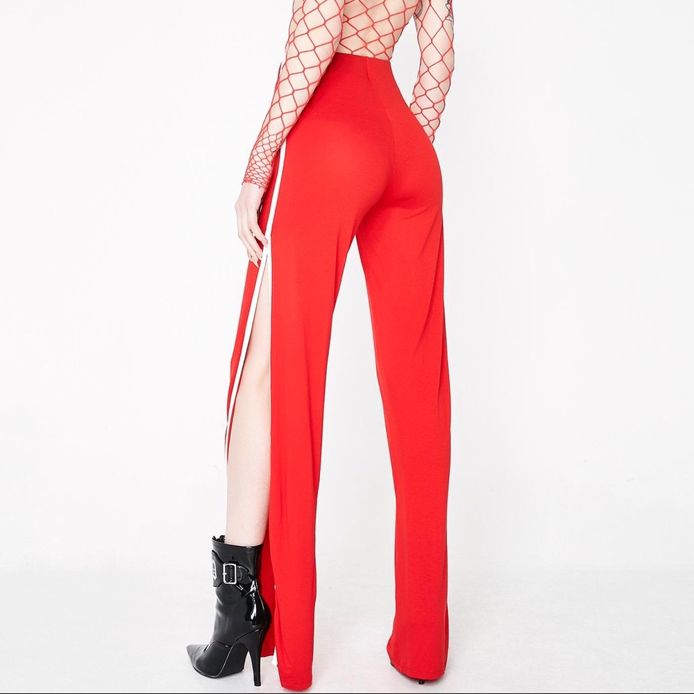 Red slit pants